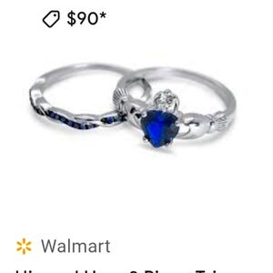 Elegant Blue Heart Ring Set